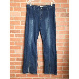 Umgee Womens Denim Jeans Size 9 Bootcut Split Flare Faded Front Slits Boho
